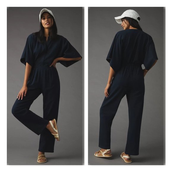 NWT Anthropologie Sundays Elodie High Rise Jumpsuit in Navy/Marin Sz S - Picture 1 of 13